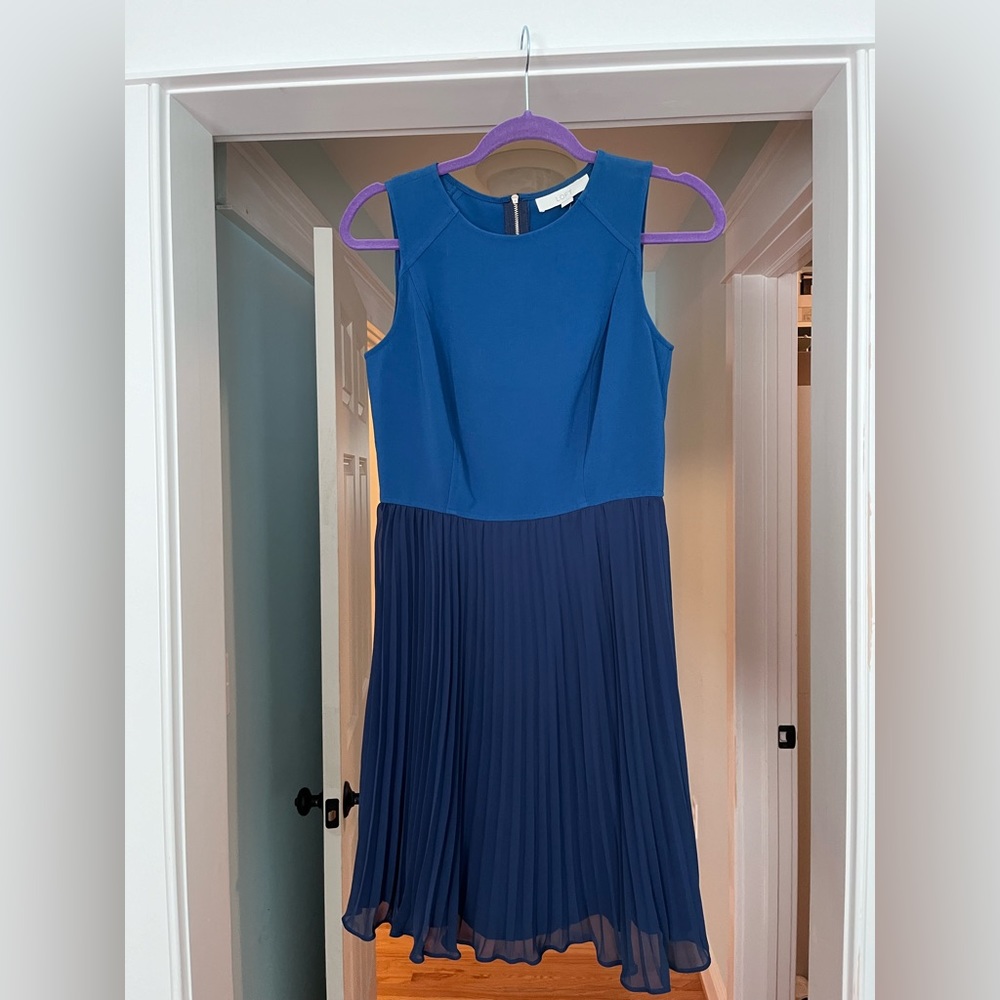 Loft mixed media blue dress, size 2. NWT